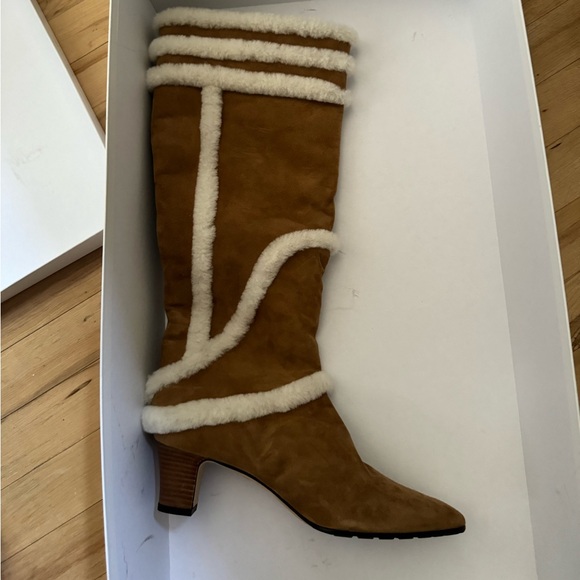 Manolo Blahnik Cluntius Shearling-trimmed Knee Boots - Picture 3 of 5